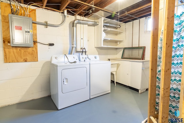 laundry room featuring washing machine and dryer and electric panel