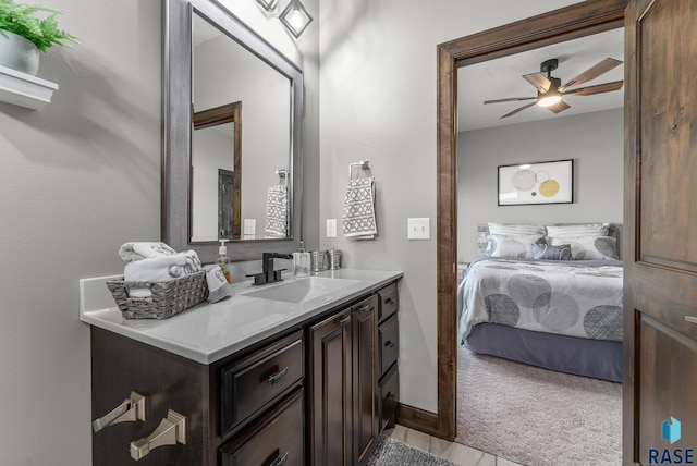 bathroom featuring vanity and ceiling fan