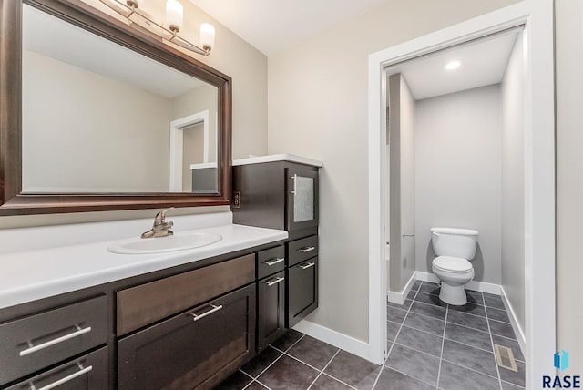 bathroom featuring tile patterned flooring, vanity, and toilet