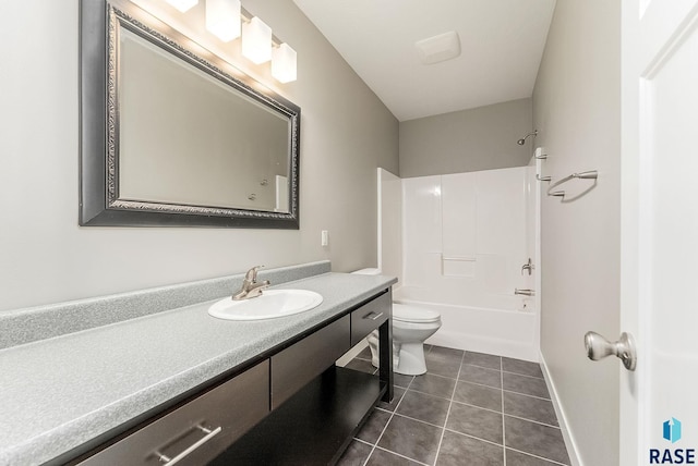 full bathroom with tile patterned floors, toilet, tub / shower combination, and vanity