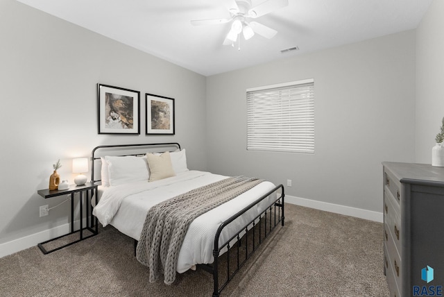 bedroom featuring carpet flooring and ceiling fan