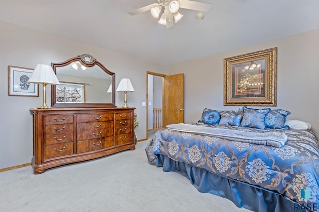 bedroom with carpet floors and ceiling fan