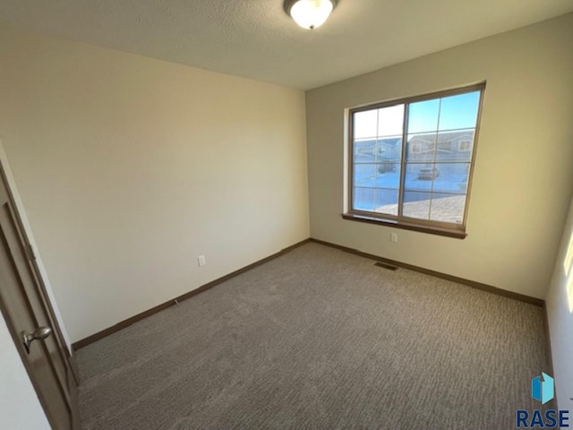 carpeted spare room with a textured ceiling