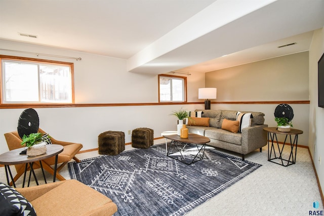 living room featuring carpet flooring