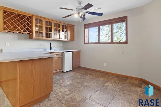 kitchen featuring dishwasher, sink, and ceiling fan