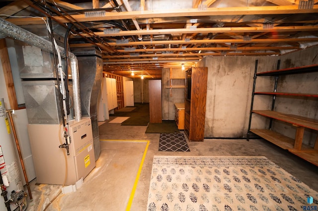 basement with heating unit