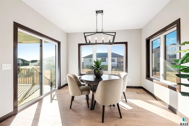 dining room with a notable chandelier and light hardwood / wood-style floors