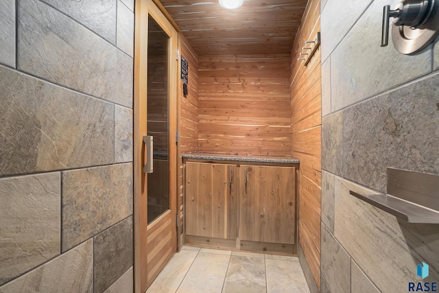 interior space with wood ceiling