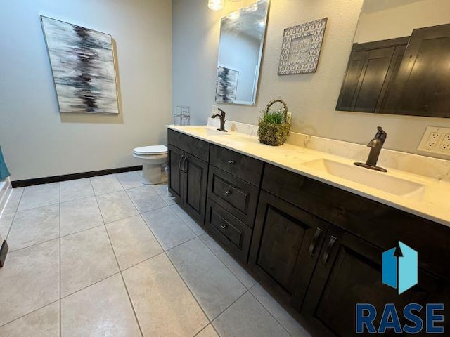 bathroom with tile patterned flooring, vanity, and toilet