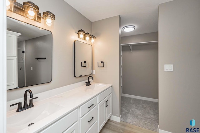 bathroom with vanity and wood-type flooring