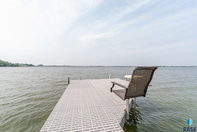 view of dock with a water view