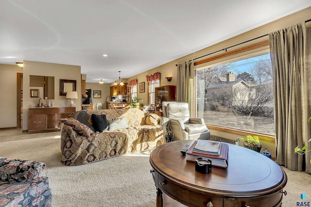 living room with light carpet