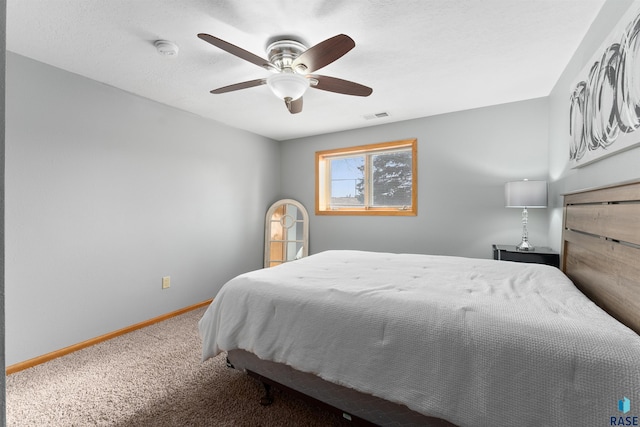 bedroom featuring carpet floors and ceiling fan