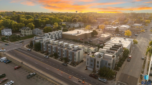 view of aerial view at dusk