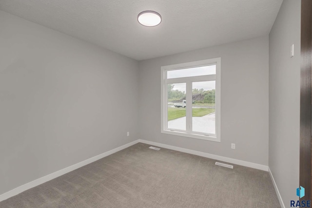 carpeted spare room featuring a textured ceiling