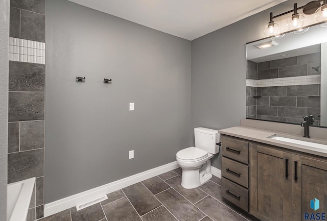 full bathroom featuring vanity, toilet, shower / washtub combination, and tile patterned flooring