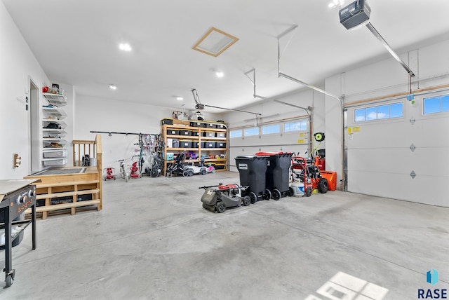 garage with a garage door opener