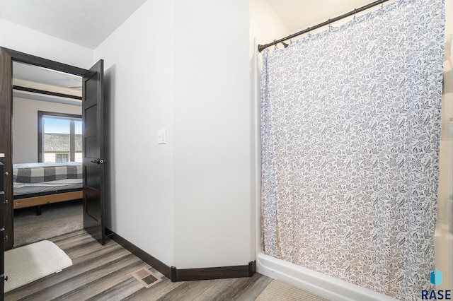 bathroom featuring wood-type flooring