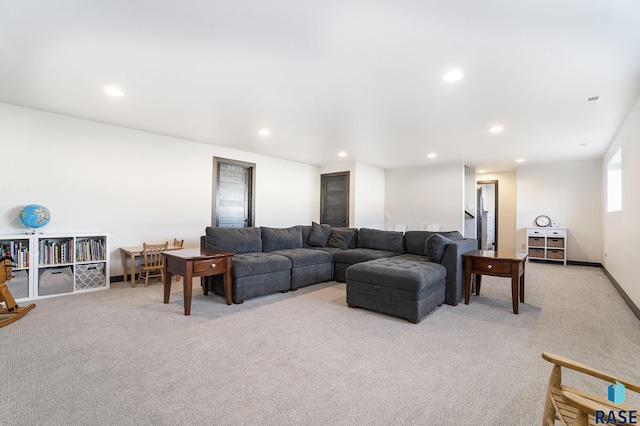 living room with light carpet