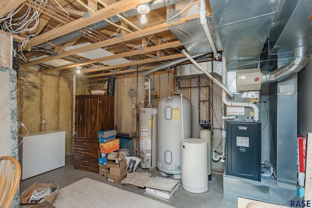 utility room with water heater and gas water heater