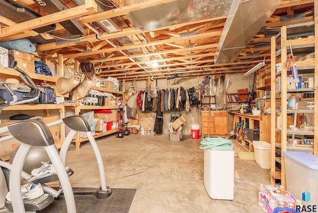 basement with a workshop area