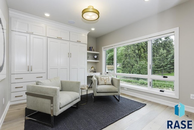 sitting room featuring light hardwood / wood-style flooring