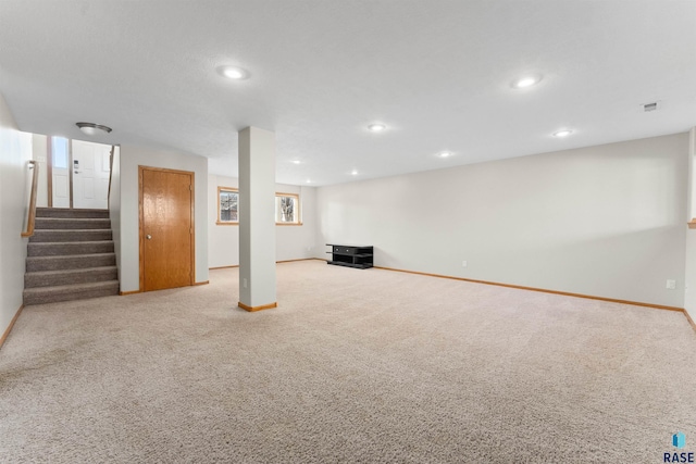 basement with light carpet