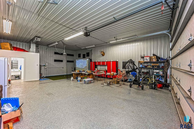 garage with fridge