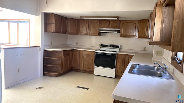 kitchen with sink and white range with electric cooktop