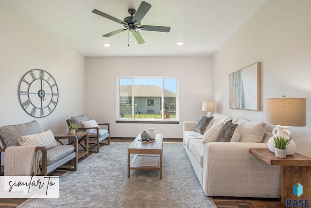 living room with ceiling fan