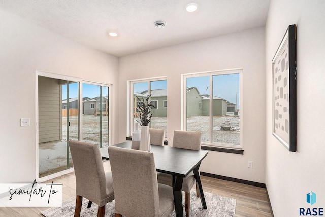 dining space with light hardwood / wood-style floors