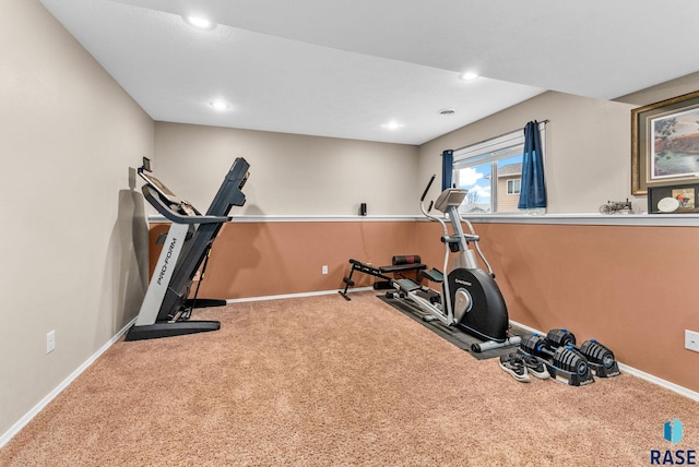 exercise area featuring carpet flooring