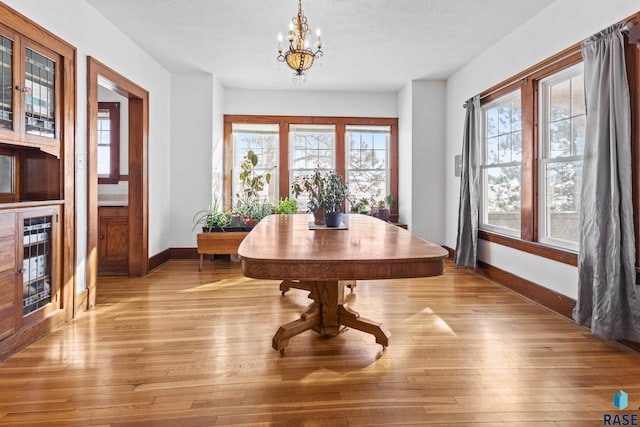 dining room featuring a chandelier and light wood-type flooring