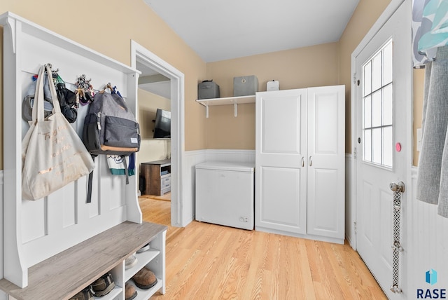 mudroom featuring plenty of natural light and light wood-type flooring