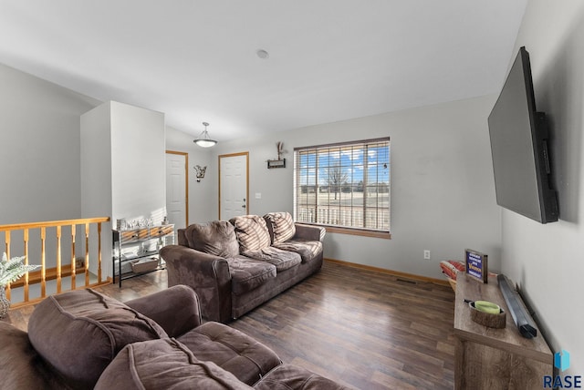 living room with dark wood-type flooring