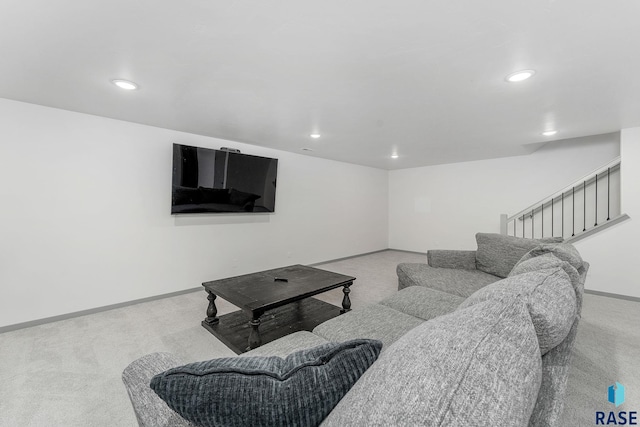 living room with light colored carpet