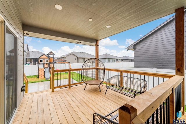 deck featuring a playground