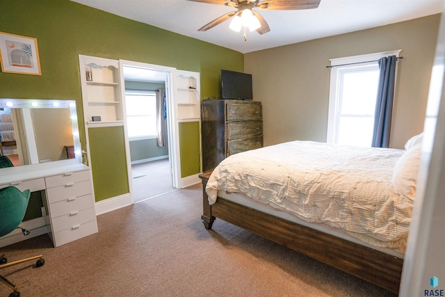 bedroom featuring carpet and ceiling fan