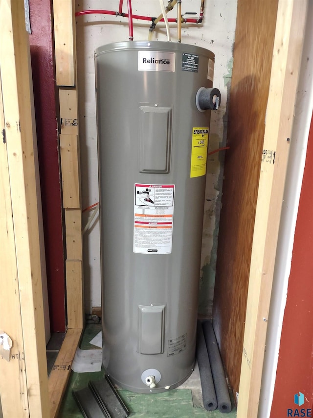 utility room with electric water heater