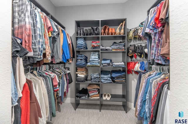 walk in closet with carpet