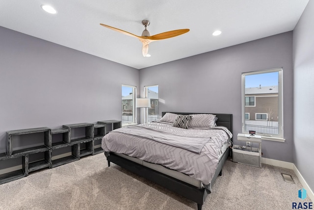 bedroom with carpet floors and ceiling fan