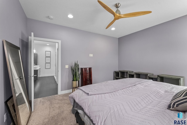 bedroom with carpet flooring and ceiling fan