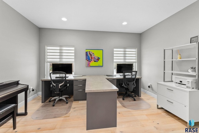 home office featuring light hardwood / wood-style floors