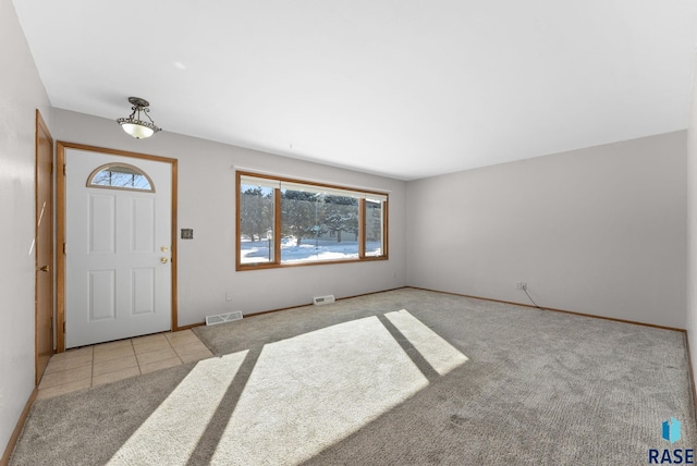 carpeted entrance foyer with a wealth of natural light