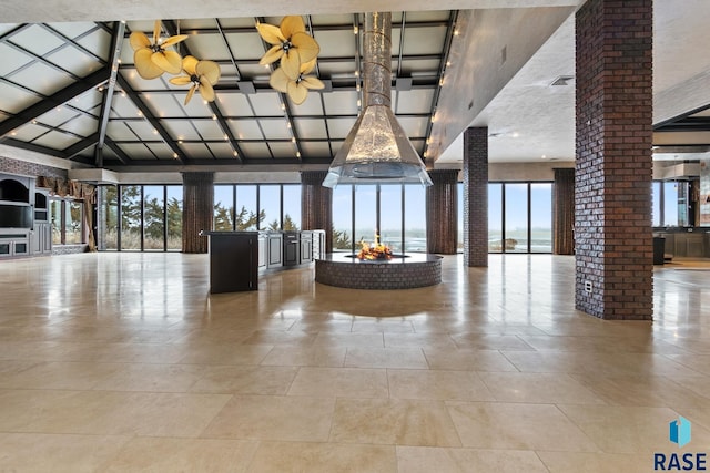 building lobby featuring a water view