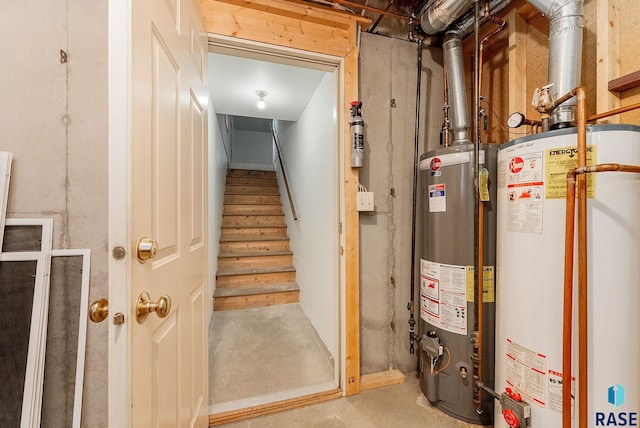 utility room featuring water heater