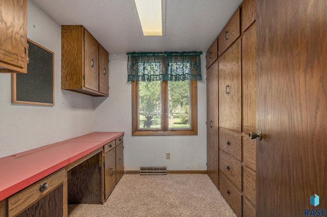 office with light carpet, visible vents, and baseboards