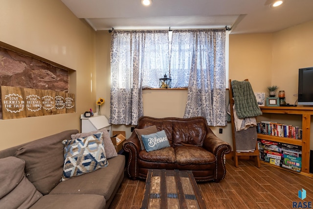 living room featuring wood finish floors and recessed lighting