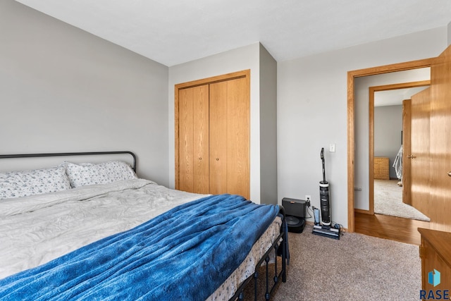 bedroom with a closet and carpet flooring