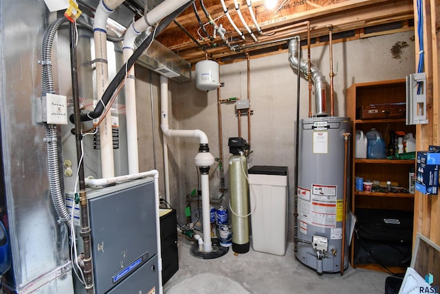 utilities featuring heating unit and gas water heater